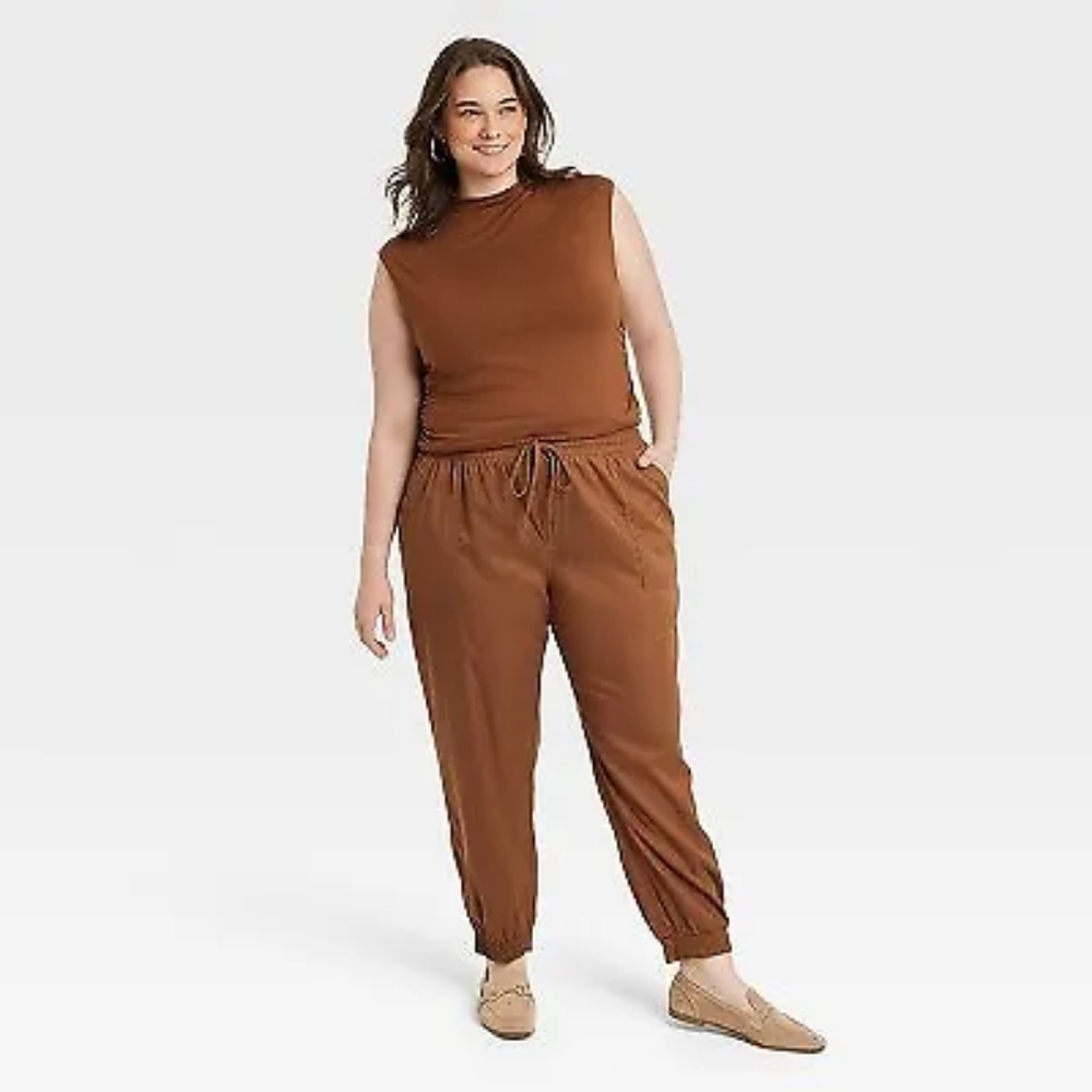 Women's High-Rise Woven Ankle Jogger Pants - A New Day Brown XXL